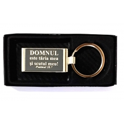 Breloc metalic gravat in cutie, Domnul este taria mea!